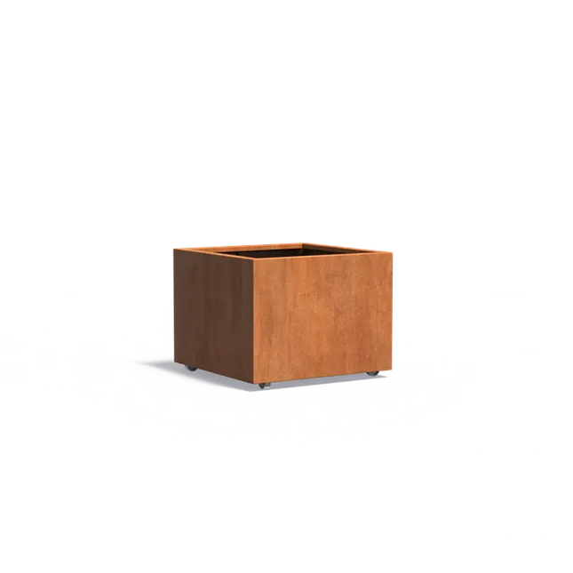 Jardinera de acero Corten con ruedas, 80 x 80 x 60 cm