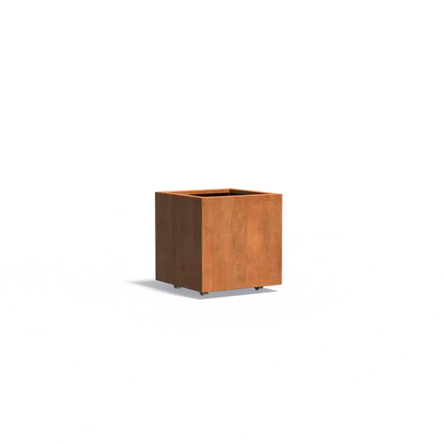 Jardinera de acero Corten con ruedas, 60 x 60 x 60 cm