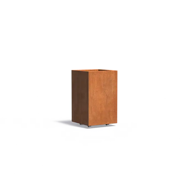 Jardinera de acero Corten con ruedas, 50 x 50 x 80 cm