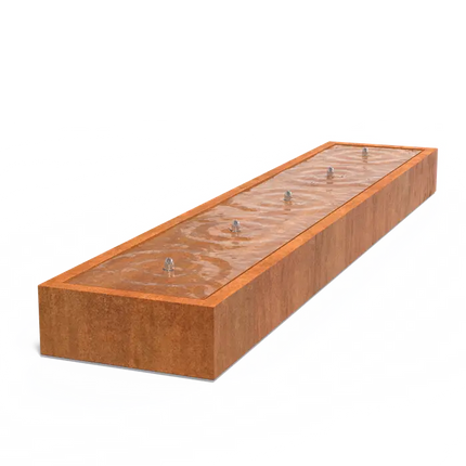 Wassertisch aus Cortenstahl, 500 x 100 x 40 cm, Brunnen