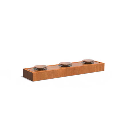 Wassertisch aus Cortenstahl mit Schalen, 400 x 100 x 52 cm, Brunnen