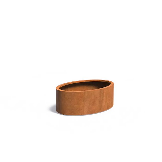 Jardinera ovalado de acero Corten de 120 x 80 x 40 cm.