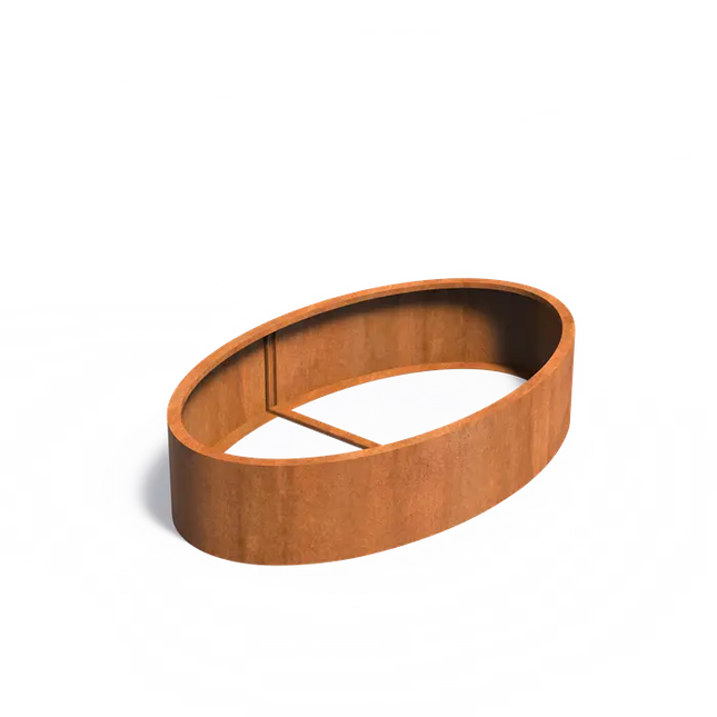 Jardinera ovalado de acero Corten de 200 x 120 x 40 cm.