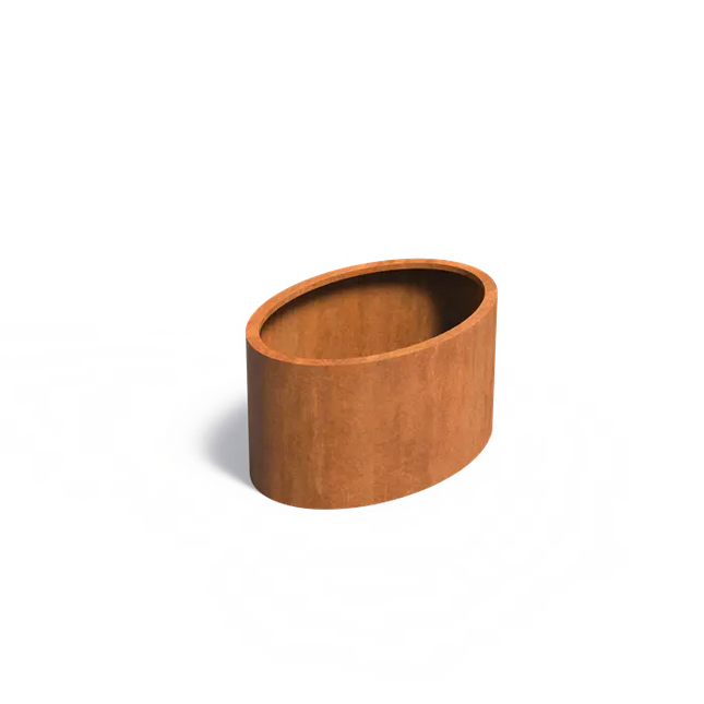 Jardinera ovalado de acero Corten de 120 x 80 x 60 cm.