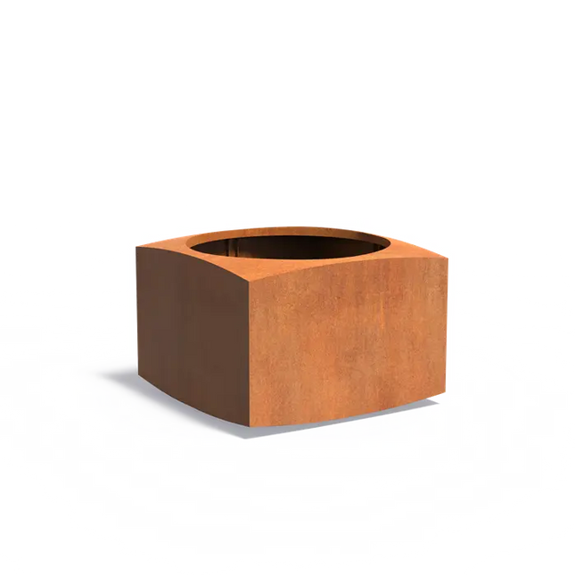 Quadratischer Pflanzkübel aus Cortenstahl, 100 x 100 x 70 cm