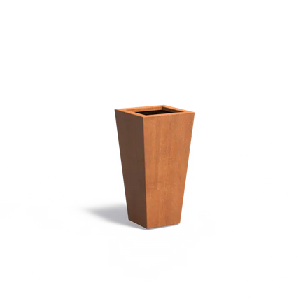 Jardinera cónico de acero Corten de 40 x 40 x 80 cm.