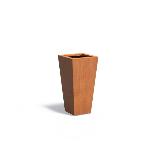Jardinera cónico de acero Corten de 40 x 40 x 80 cm.