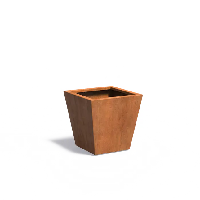 Jardinera cónico de acero Corten de 60 x 60 x 60 cm.