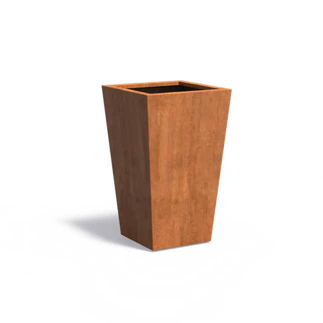 Jardinera cónico de acero Corten de 60 x 60 x 100 cm