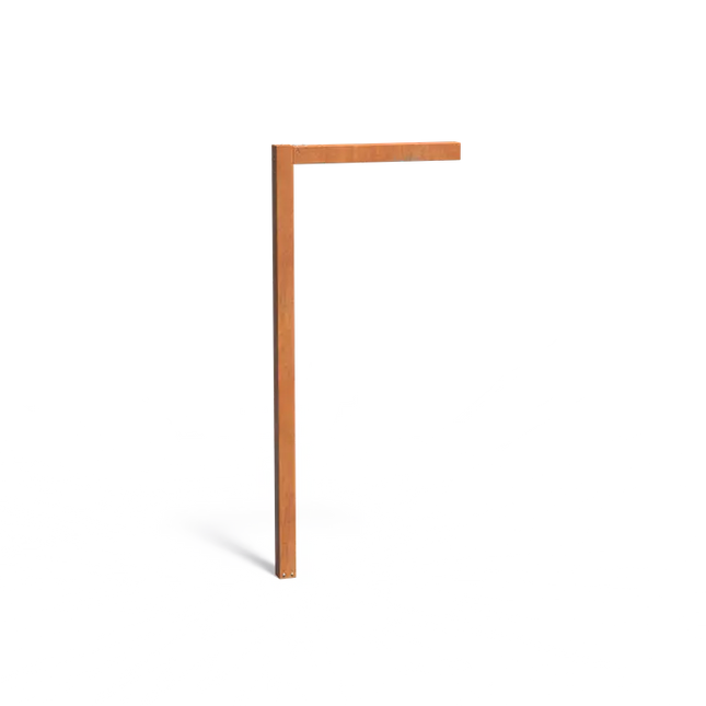 Pérgola en forma de L de acero Corten de 110 x 10 x 250 cm.