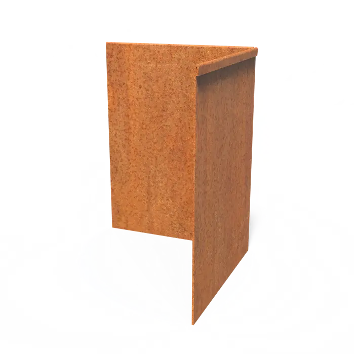 Cortenstaal Borderrand Hoek met geplette bovenrand 300 x 3 x 390 mm - Binnenbocht