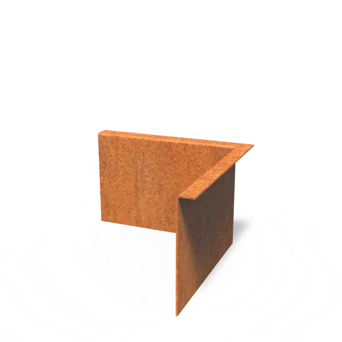 Cortenstaal Borderrand Hoek met gezette bovenrand 300 x 2 x 200 mm - Binnenbocht