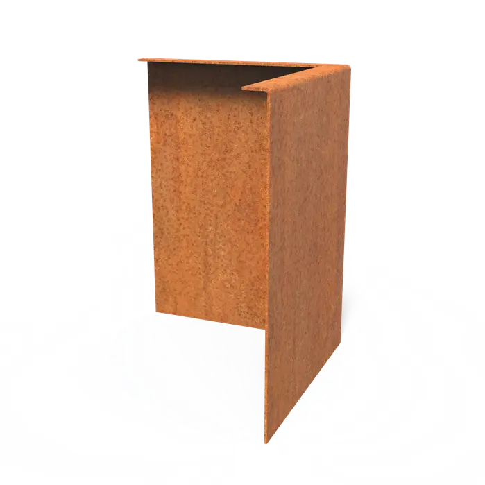 Angolo per bordi in acciaio Corten con bordo superiore ripiegato 300 x 2 x 390 mm - Curvatura esterna