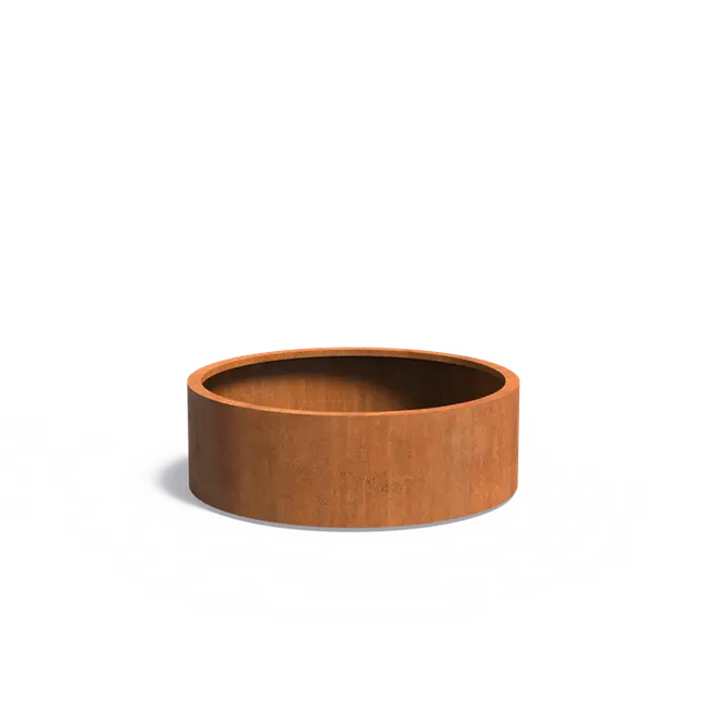 Jardinera redondo de acero Corten de 120 x 40 cm.