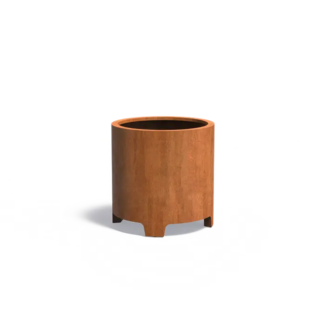 Jardinera redondo de acero Corten con patas, 80 x 80 cm