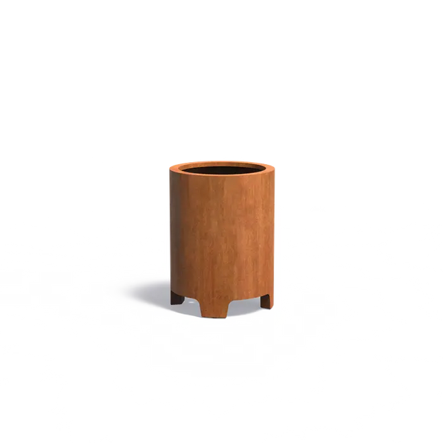 Jardinera redondo de acero Corten con patas, 60 x 80 cm