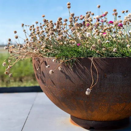 Pot de fleurs rond en acier Corten 80 x 41 cm - Avec socle