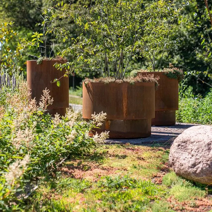 Jardinière ronde en acier Corten 70 x 110 cm