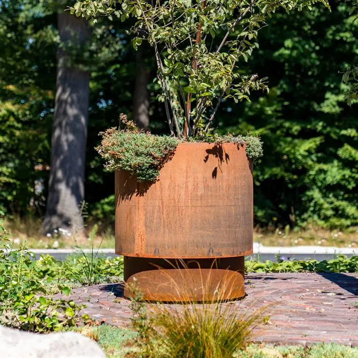 Jardinière ronde en acier Corten 70 x 110 cm
