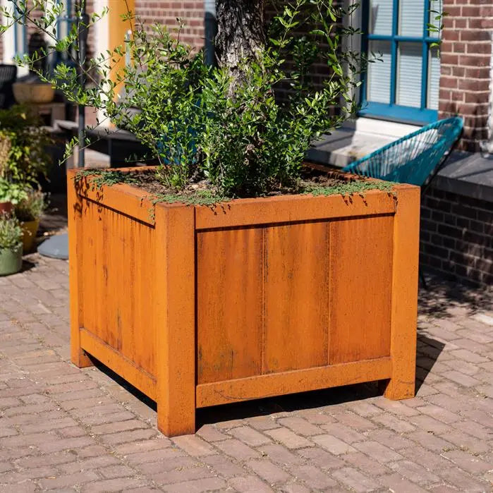 Fioriera in acciaio Corten con gambe, 100 x 100 x 80 cm