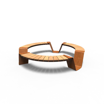 Cortenstaal Bank Rond - 230x230x45 cm - Garapa Hardhout - Tuinbank