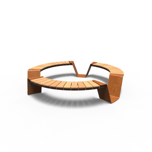 Cortenstaal Bank Rond - 230x230x45 cm - Garapa Hardhout - Tuinbank