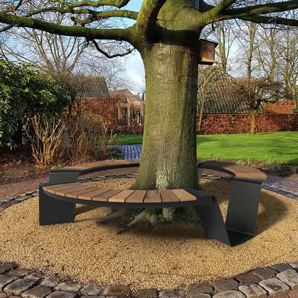 Round Garden Bench Coated Steel 230x230x45 cm - Garapa Hardwood