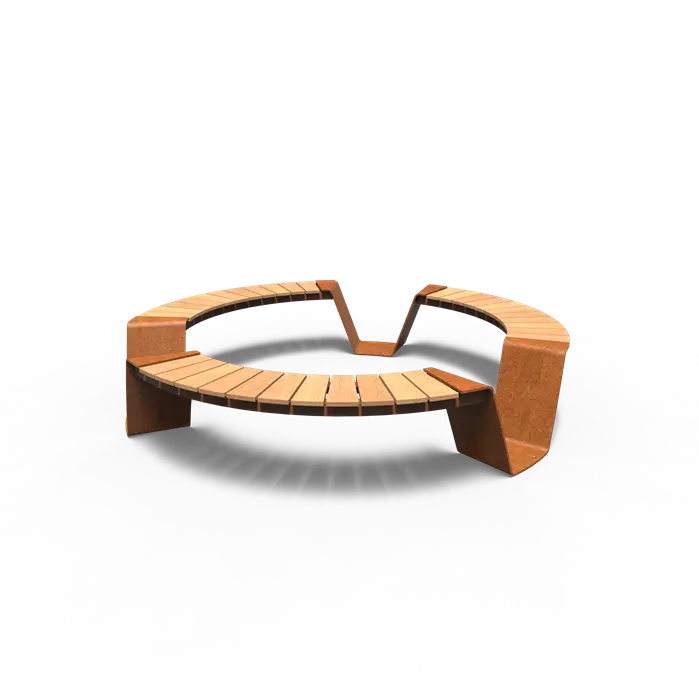 Cortenstaal Bank Rond - 230x230x45 cm - Garapa Hardhout - Tuinbank