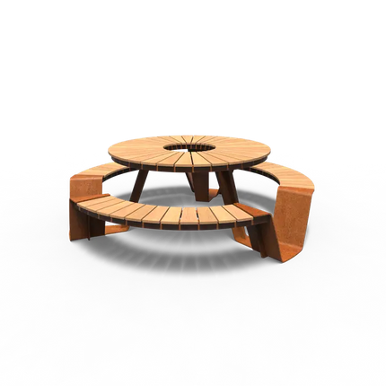 Ensemble de pique-nique en acier Corten 230 x 230 x 75 cm - Bois dur Garapa