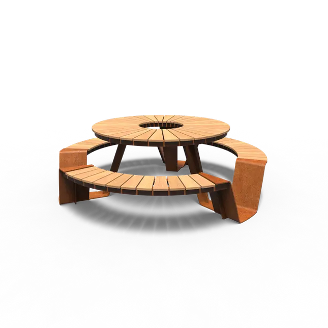Juego de picnic de acero Corten de 230 x 230 x 75 cm - Madera dura de Garapa