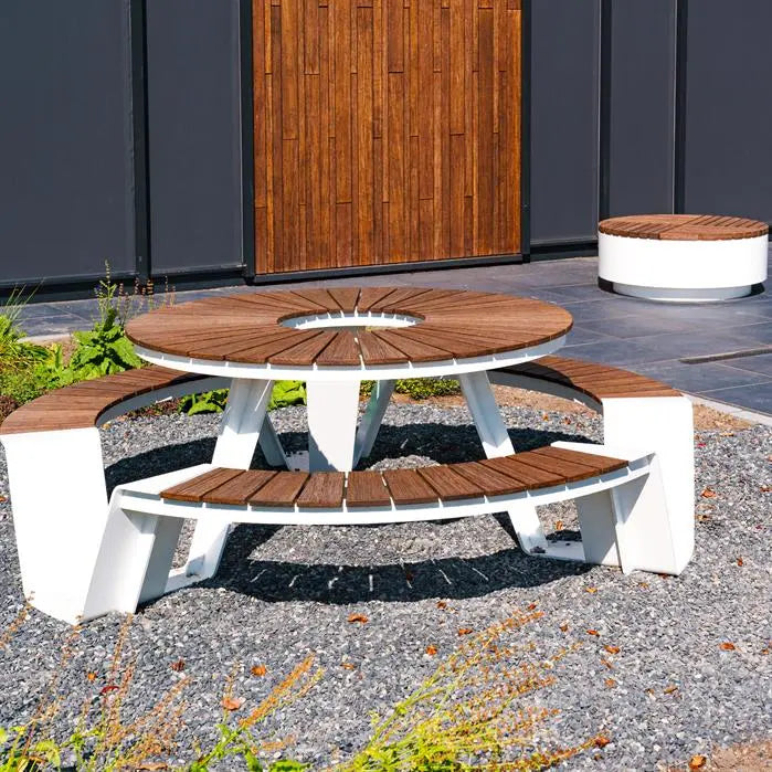 Cortenstaal Bank Rond - 230x230x45 cm - Garapa Hardhout - Tuinbank