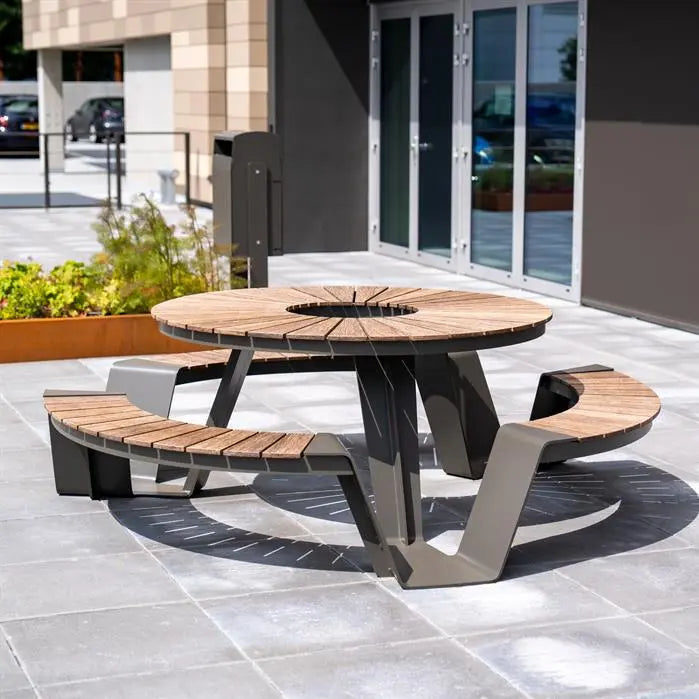 Cortenstaal Bank Rond - 230x230x45 cm - Garapa Hardhout - Tuinbank