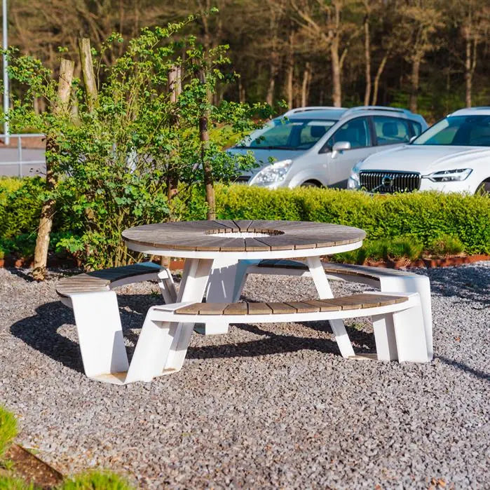 Cortenstaal Bank Rond - 230x230x45 cm - Garapa Hardhout - Tuinbank