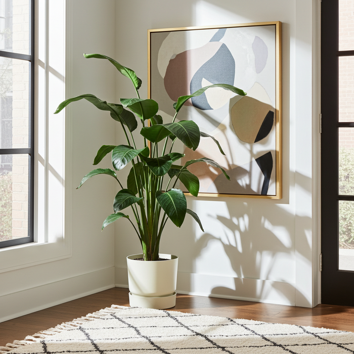 Strelitzia Nicolai inclusief elho Greenville Round wit - ↕160cm - Ø30cm