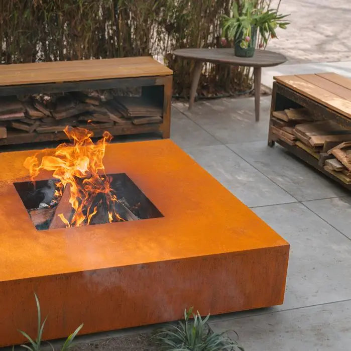 Vuurtafel Cortenstaal met Grillrooster 120 x 120 x 28 cm