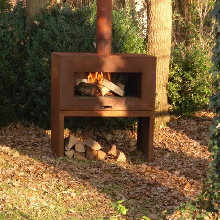 Chimenea de jardín de acero Corten de 100 x 50 x 100 cm | Estufa de exterior