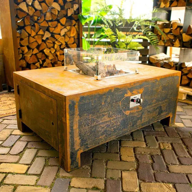 Chimenea de exterior - Estufa de exterior de acero Corten de 100 x 80 x 50 cm - Mesa de fuego