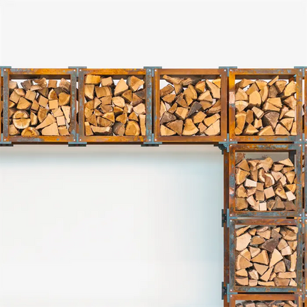 Coffret de rangement en acier Corten pour bois 55 x 25 x 55 cm