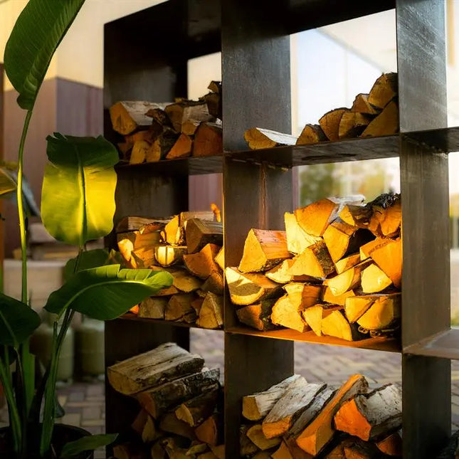 Contenitore in acciaio Corten per legna, 100 x 40 x 100 cm