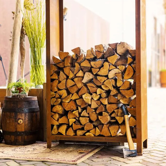 Contenitore per legna in acciaio Corten 150 x 40 x 180 cm