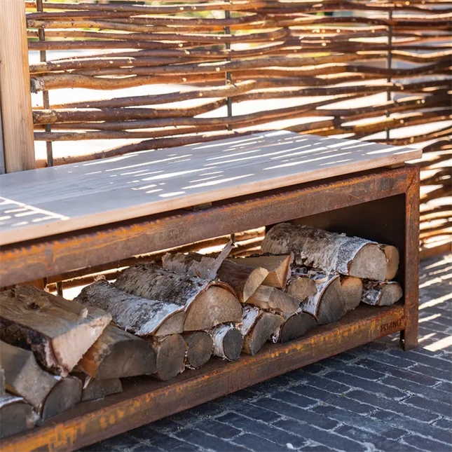 Panca contenitore in acciaio Corten e legno - 120 x 40 x 42,4 cm