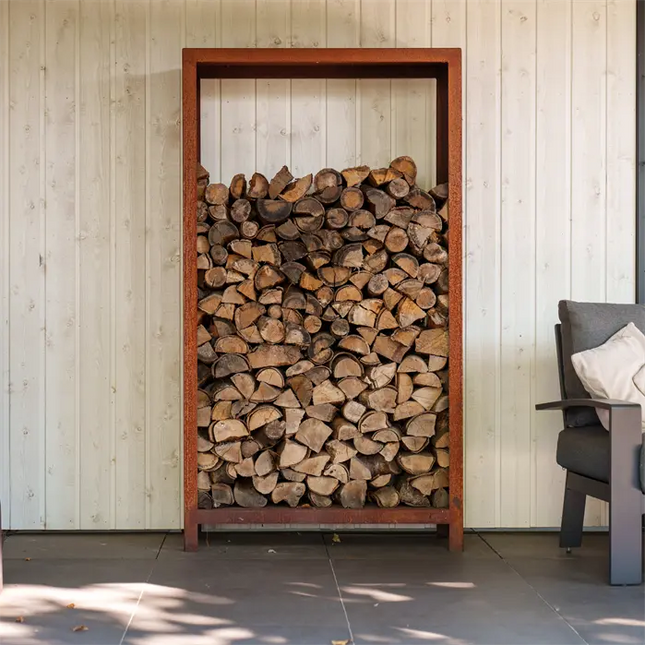 Mobile contenitore in acciaio Corten per legna, 60 x 40 x 180 cm
