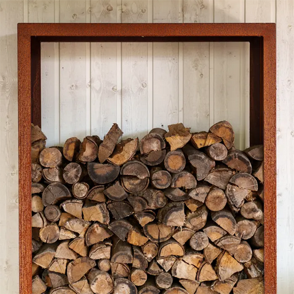 Aufbewahrungsschrank aus Cortenstahl und Holz, 120 x 40 x 100 cm