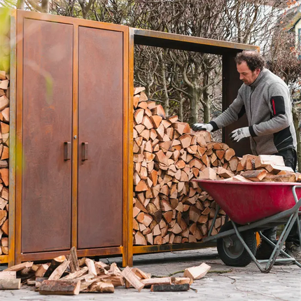 Abri à bois en acier Corten - 100 x 50 x 180