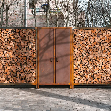 Aufbewahrungsschrank aus Cortenstahl und Holz, 120 x 40 x 100 cm