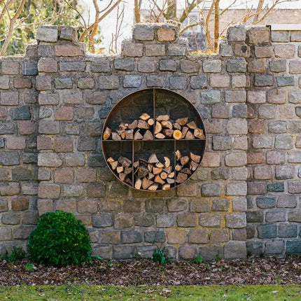 Boîte de rangement ronde en acier Corten et bois 100 x 40 cm