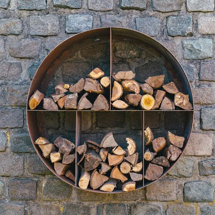 Boîte de rangement ronde en acier Corten et bois 100 x 40 cm