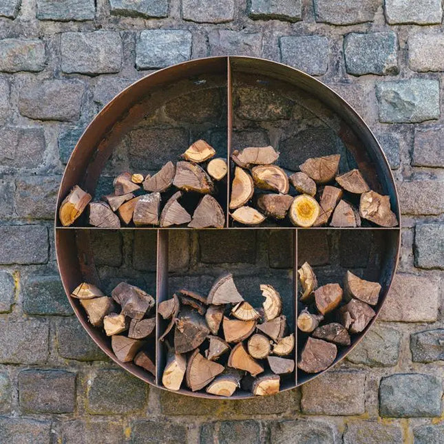 Contenitore rotondo in acciaio Corten per legna, 100 x 40 cm