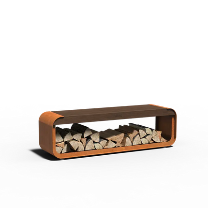 Corten Steel Wood Storage with Seat - 150 x 40 x 45 cm - Bench