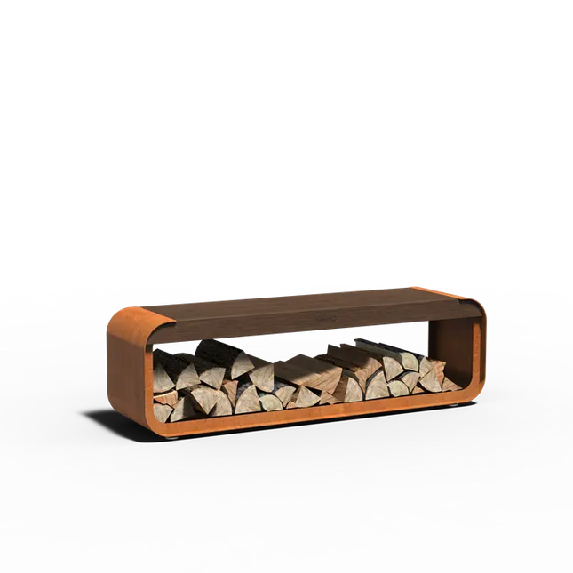Panca contenitore in acciaio Corten e legno con seduta - 150 x 40 x 45 cm